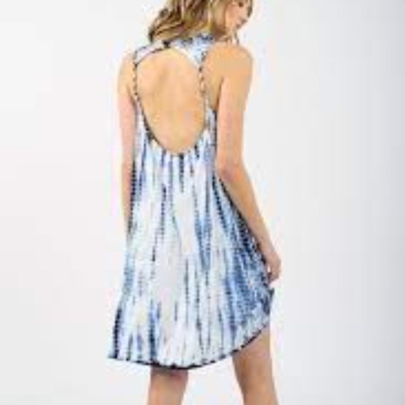 KOY RESORT BLUE BEACH TWIST BACK DRESS SIZE MEDIUM - Picture 2 of 9